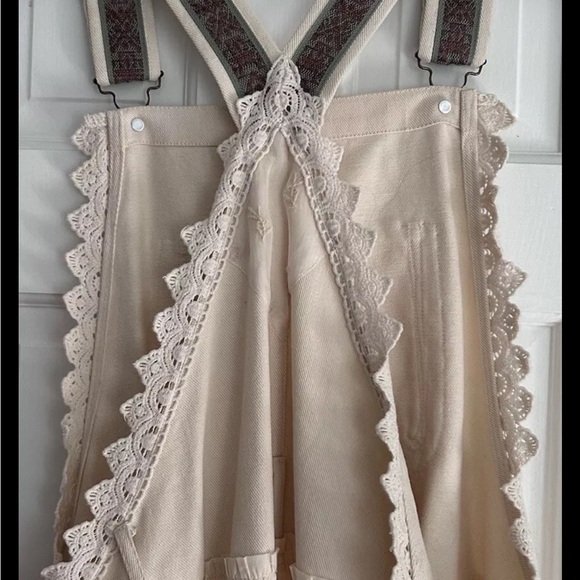 New Free People Trails End Lace Crochet Vintage Overalls Maxi Dress Skirtall XL - Picture 7 of 8